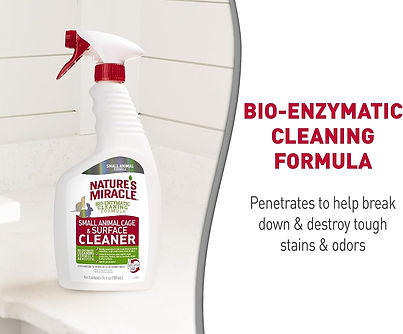 Nature’s Miracle cage and surface cleaner spray for small animals.