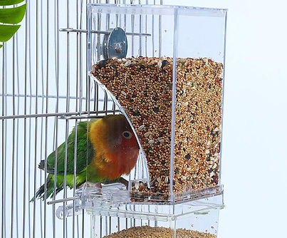 Hamiledyi no mess bird cage feeder for parakeets, canaries, and parrots.