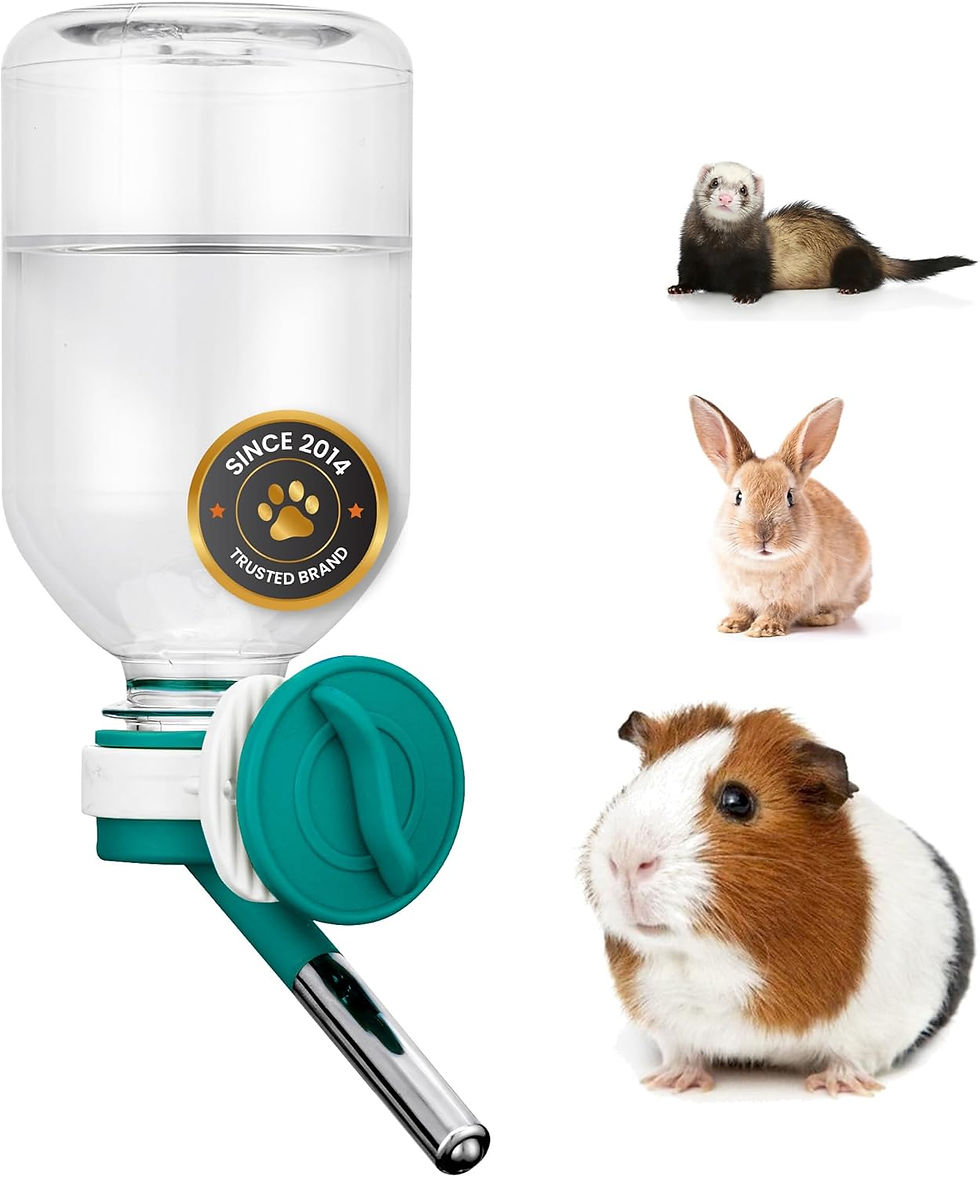 Choco Nose patented no-drip water bottle for guinea pigs, rabbits, hamsters, and other small pets, leakproof design with cage mount.