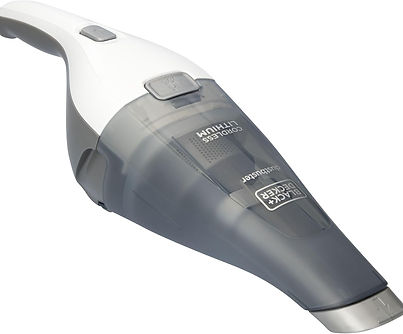 Owner using BLACK+DECKER QuickClean handheld vacuum to remove pet hair from couch.