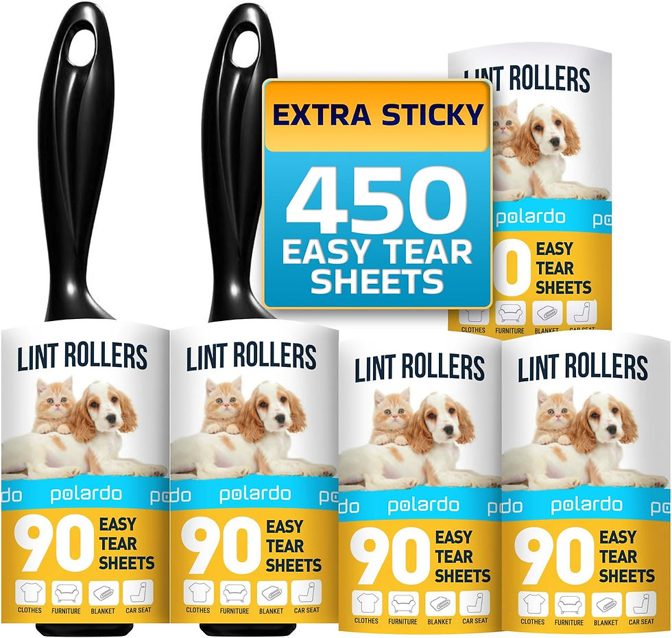 Set of lint rollers designed to quickly remove pet hair from clothing, furniture, and car seats.