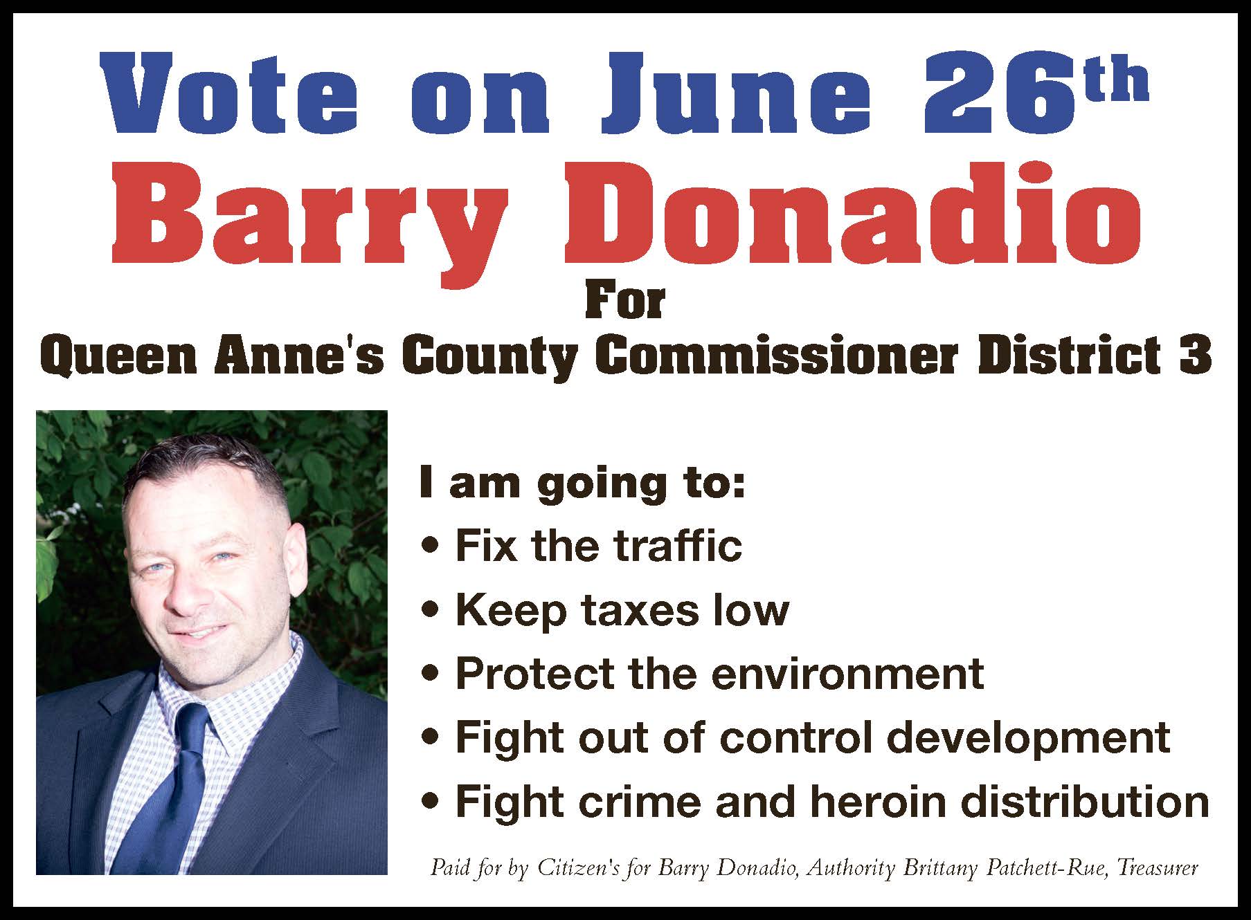 Vote Barry Donadio June 26th 2018