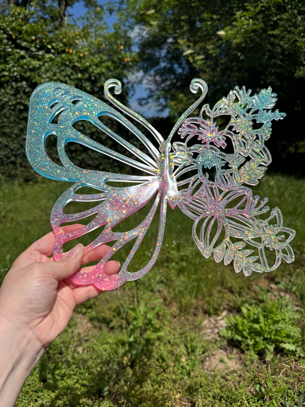 Miniature : Papillon décoratif en résine avec paillettes holographiques