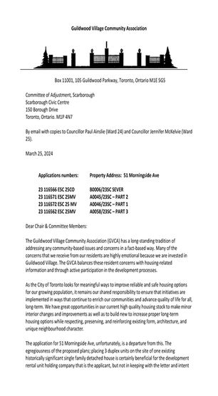51 Morningside Ave Letter of Objection