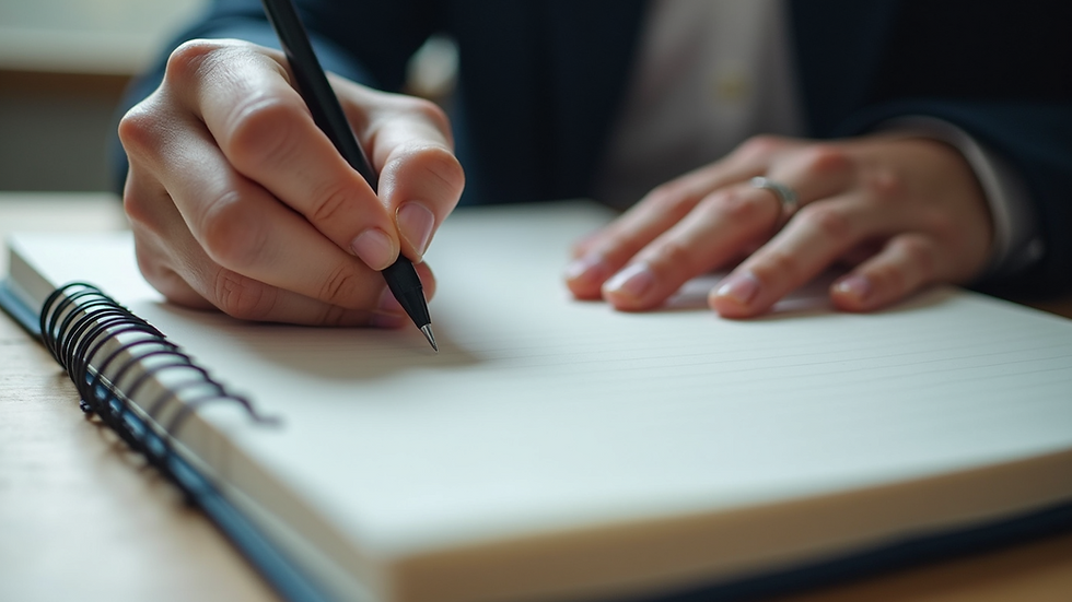 Eye-level view of a professional writing goals on a notebook