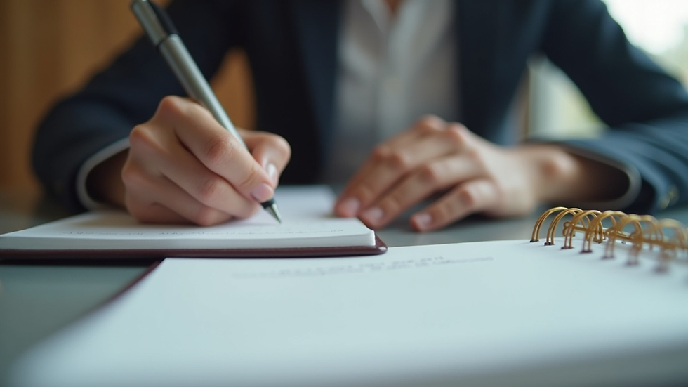 Eye-level view of a professional writing career goals on a notebook