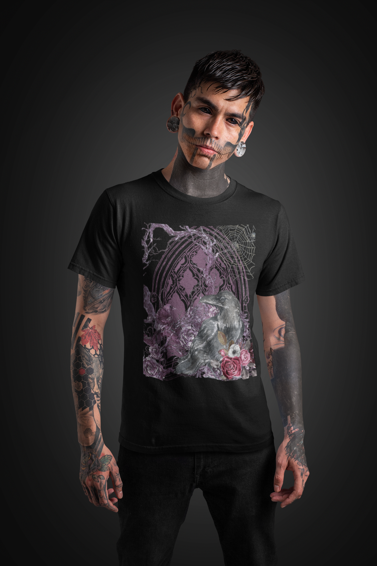 Alternative Man wearing The watcher T-shirt in black