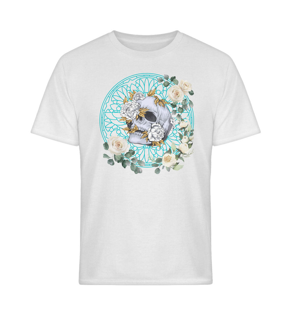 Thumbnail: Unisex Skull And White Roses T-shirt in white