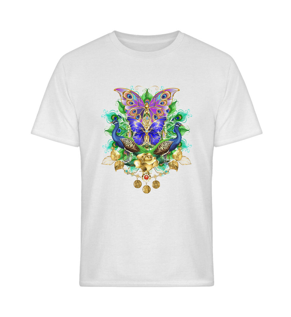 Thumbnail: Unisex  Peacocks And Butterflies T-shirt in white