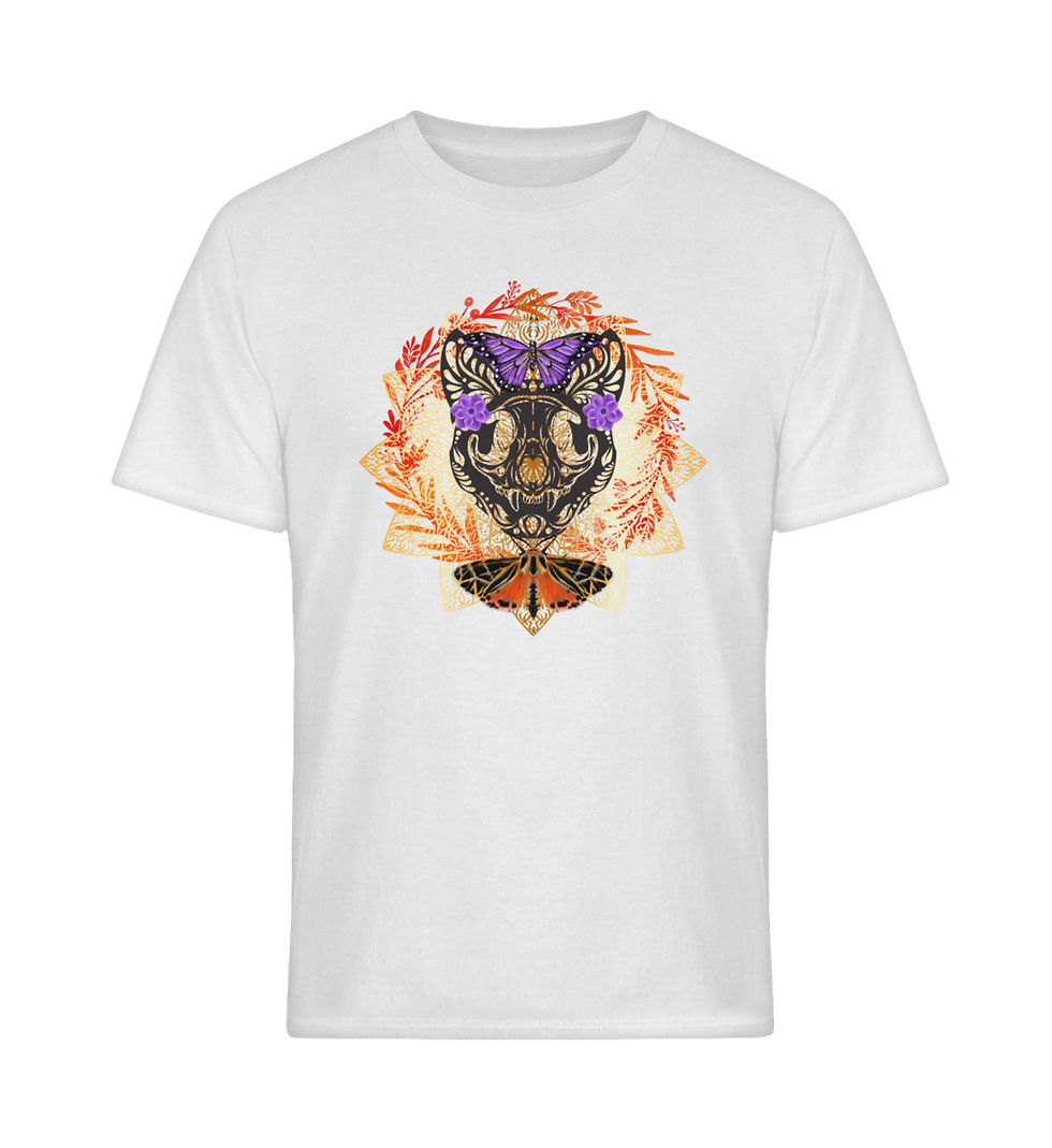 Thumbnail: Unisex Cat Skull T-shirt in white