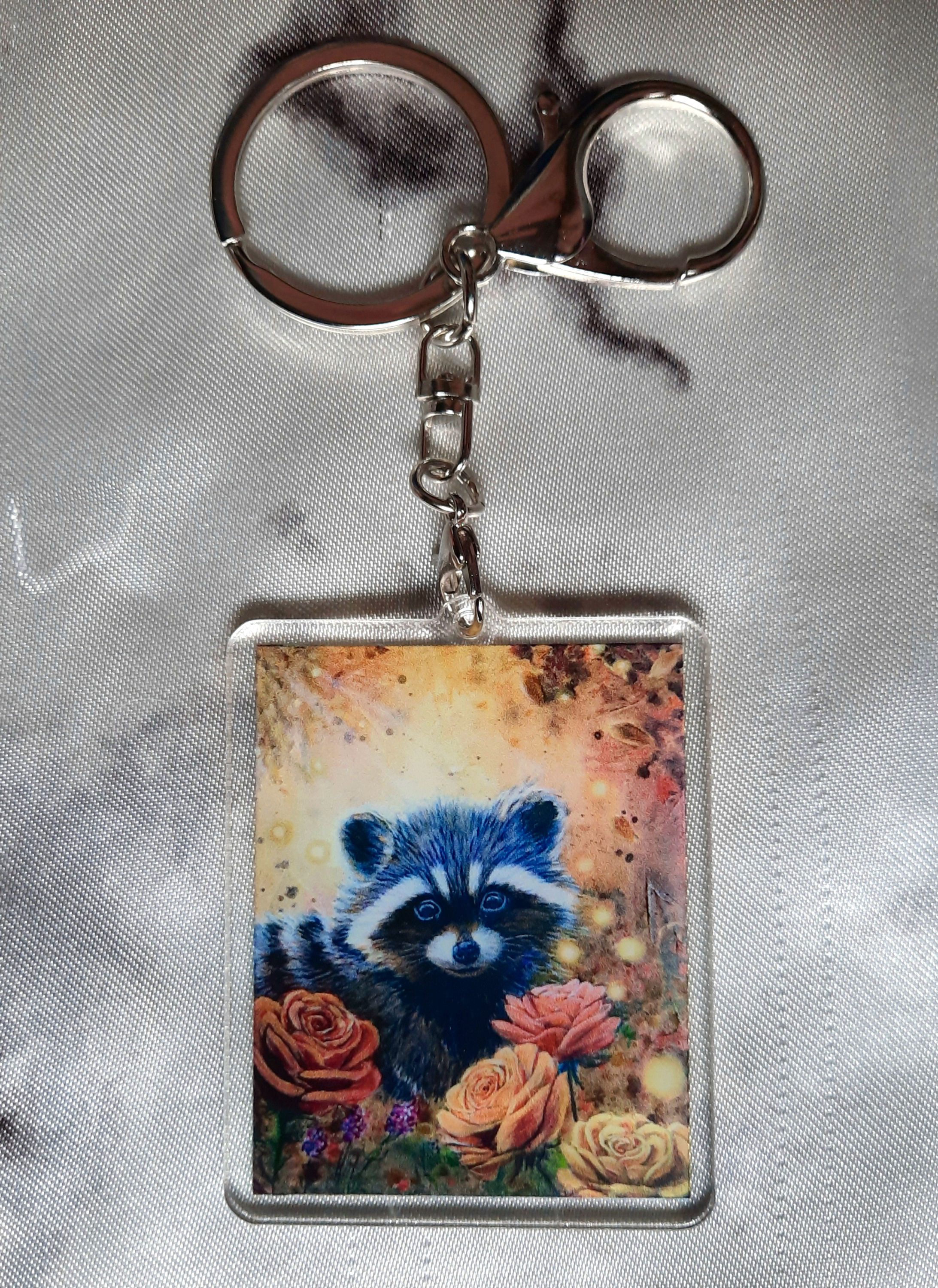 Raccoon Keychain Flowers of Light by Veronica Belam