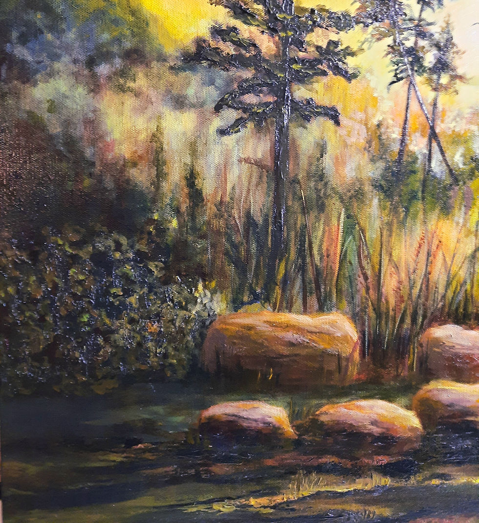 Miniatura: Landscape painting by Veronica Belam of a sunset and trees