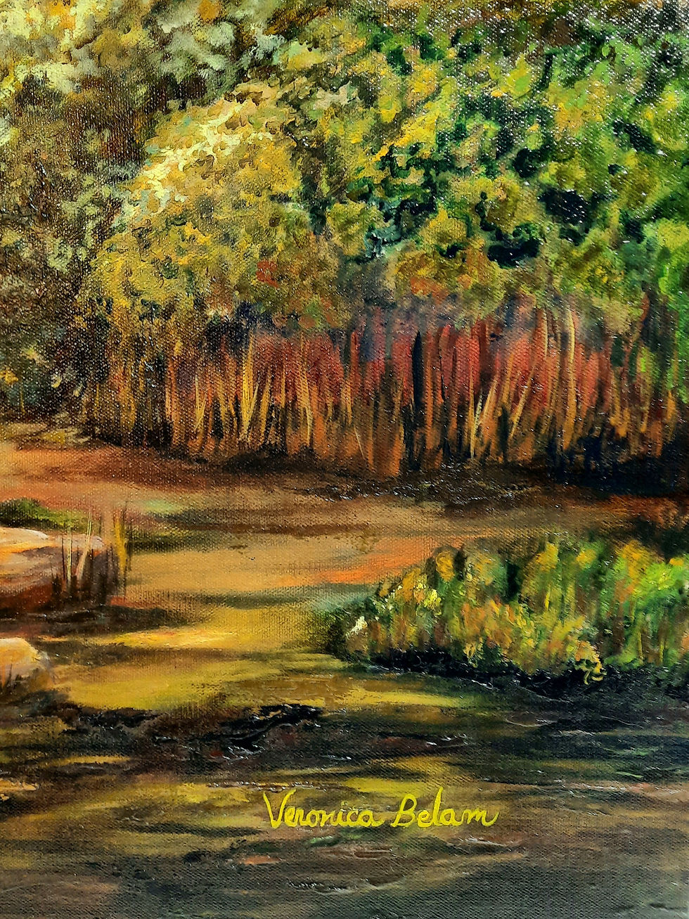 Miniatura: Landscape painting by Veronica Belam of a sunset and trees