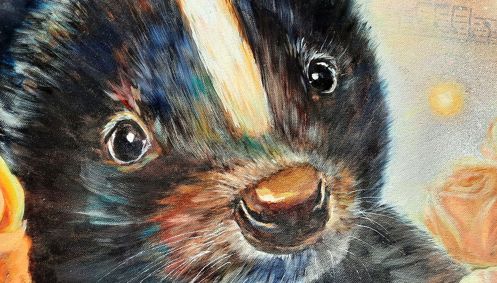 Miniatura: Painting of A little skunk among flowers by Veronica Belam