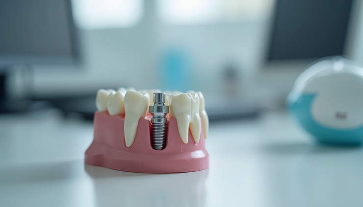 Close-up view of dental implant model on a table