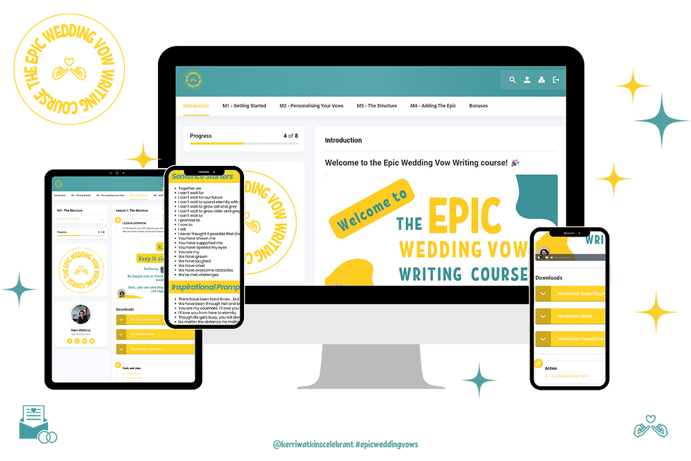 a computer screen showing the epic wedding vow writing course