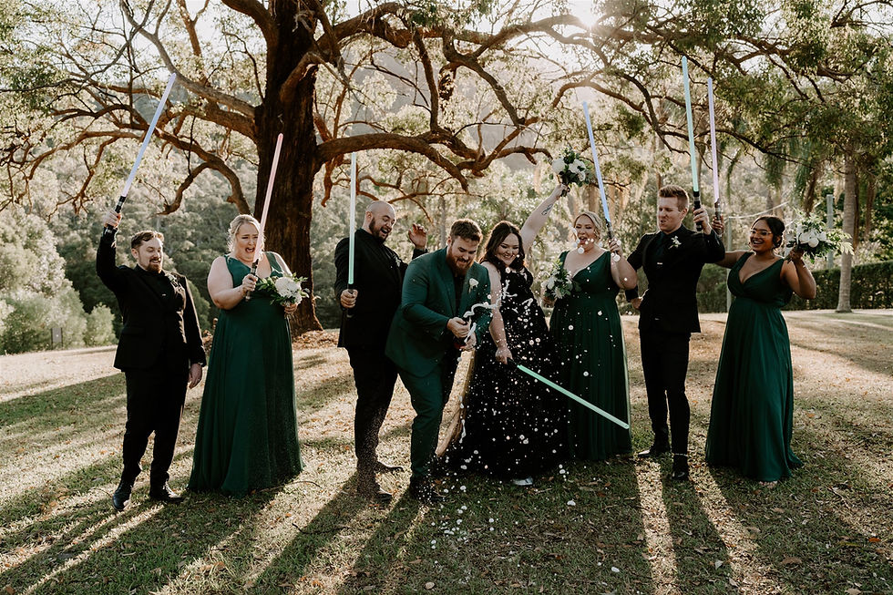 Star wars inspired wedding party with lightsabers and champagne
