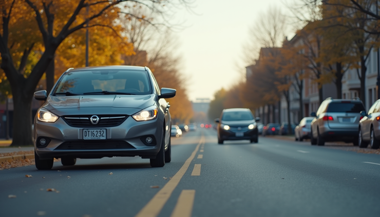 Eye-level view of a learner driver practicing parallel parking on a quiet street