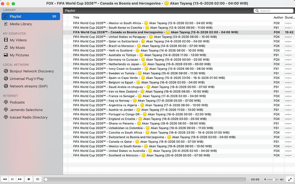 Example of a working IPTV Stream using FOX for the FIFA World Cup 2026