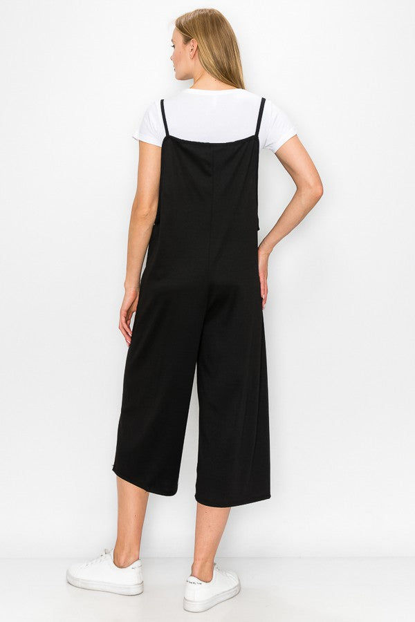 Thumbnail: Cropped Bottom Wide Leg Oversized Jumpsuit - Black