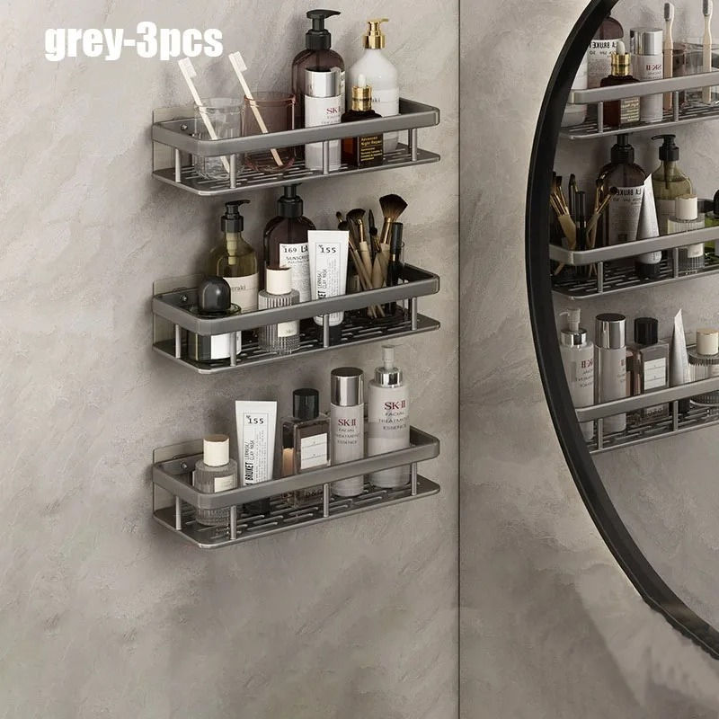 Thumbnail: Aluminum Alloy 1/2/3pcs No Drill Wall Bathroom Shelf Shampoo Rack Makeup Storage