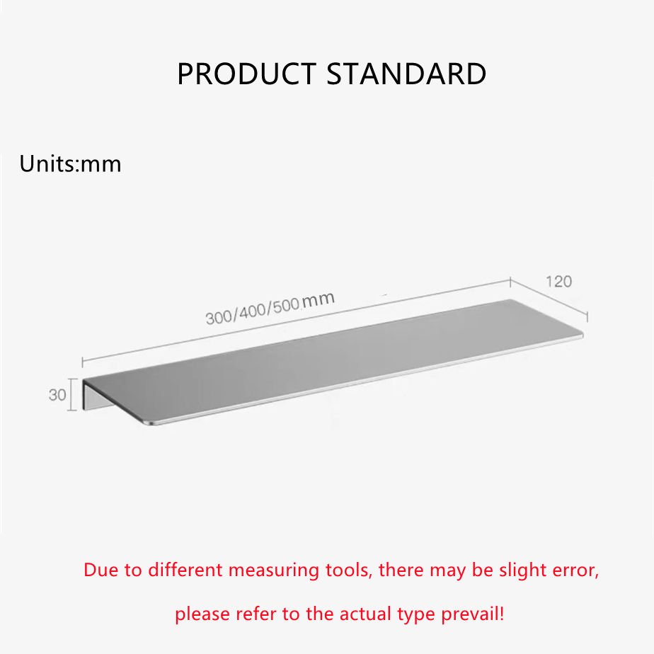 Thumbnail: Silver Aluminum Wall-Mounted Storage Shelf Bathroom Mirror Front Tray Kitchen Or