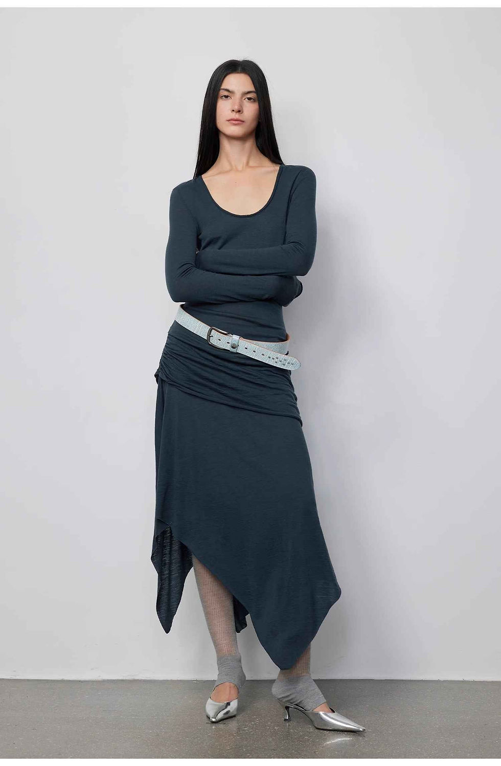 Thumbnail: "Dreamy Ball" Lightweight and Breathable 100% Wool / U-Neck  Hem Long Dress