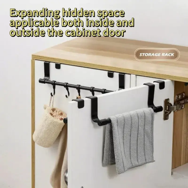 Thumbnail: 1/2pcs Wall-Mounted Kitchen Cabinet Towel Rack - Space-Saving Dishcloth Holder f