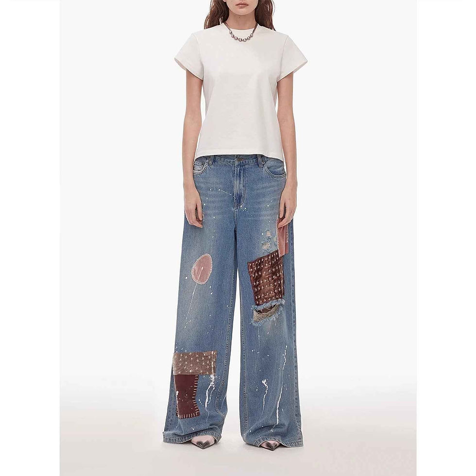 Thumbnail: "Uninhibited SplicingWashed Ripped Hole Paint Cloth Patch Wide-Leg Jeans