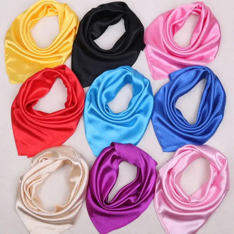 Thumbnail: 60cm Candy Colors Women Silk Scar