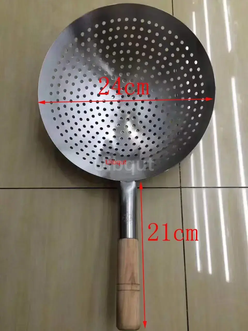 Thumbnail: Large Big Thick Stainless Steel Mesh Strainer Colander wok wooden Handle Cookwar