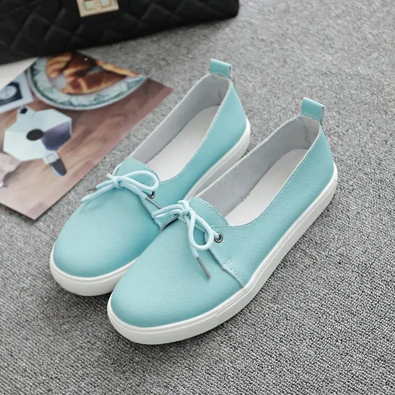 Thumbnail: Gril Female Genuine Leather White Flats
