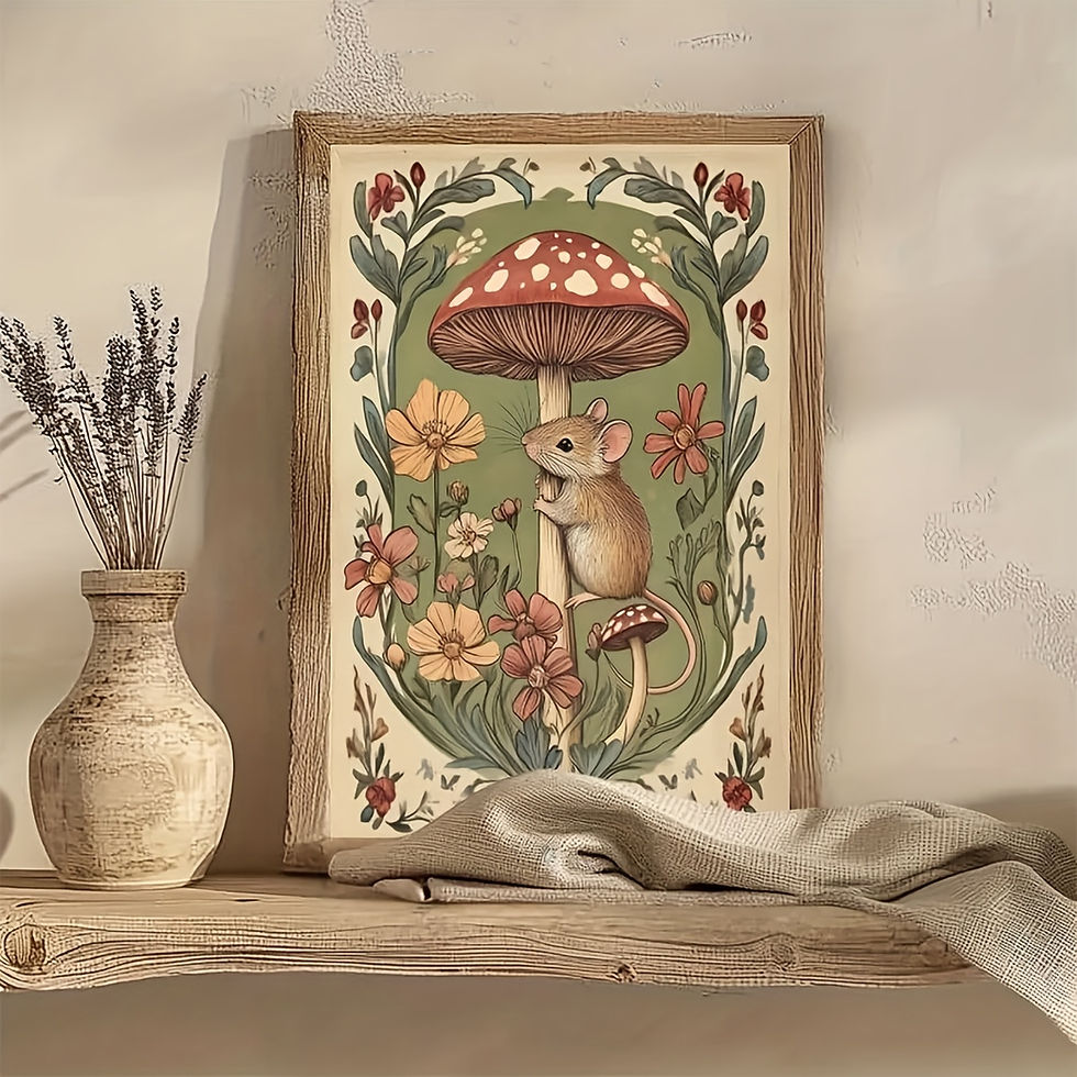 Thumbnail: 1/2pcs Whimsical Woodland Mice on Mushrooms Canvas Print Poster Vintage Animal A