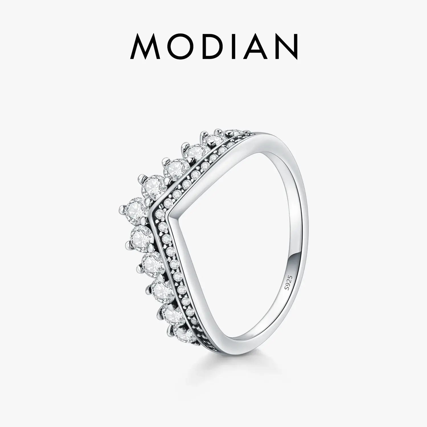 100% Real 925 Sterling Zircon Crown Finger Ring