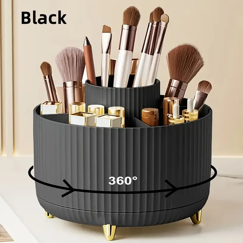 Thumbnail: 360° Rotating Makeup Tool Storage Box Desktop Organizer Cosmetic Brushes Holder