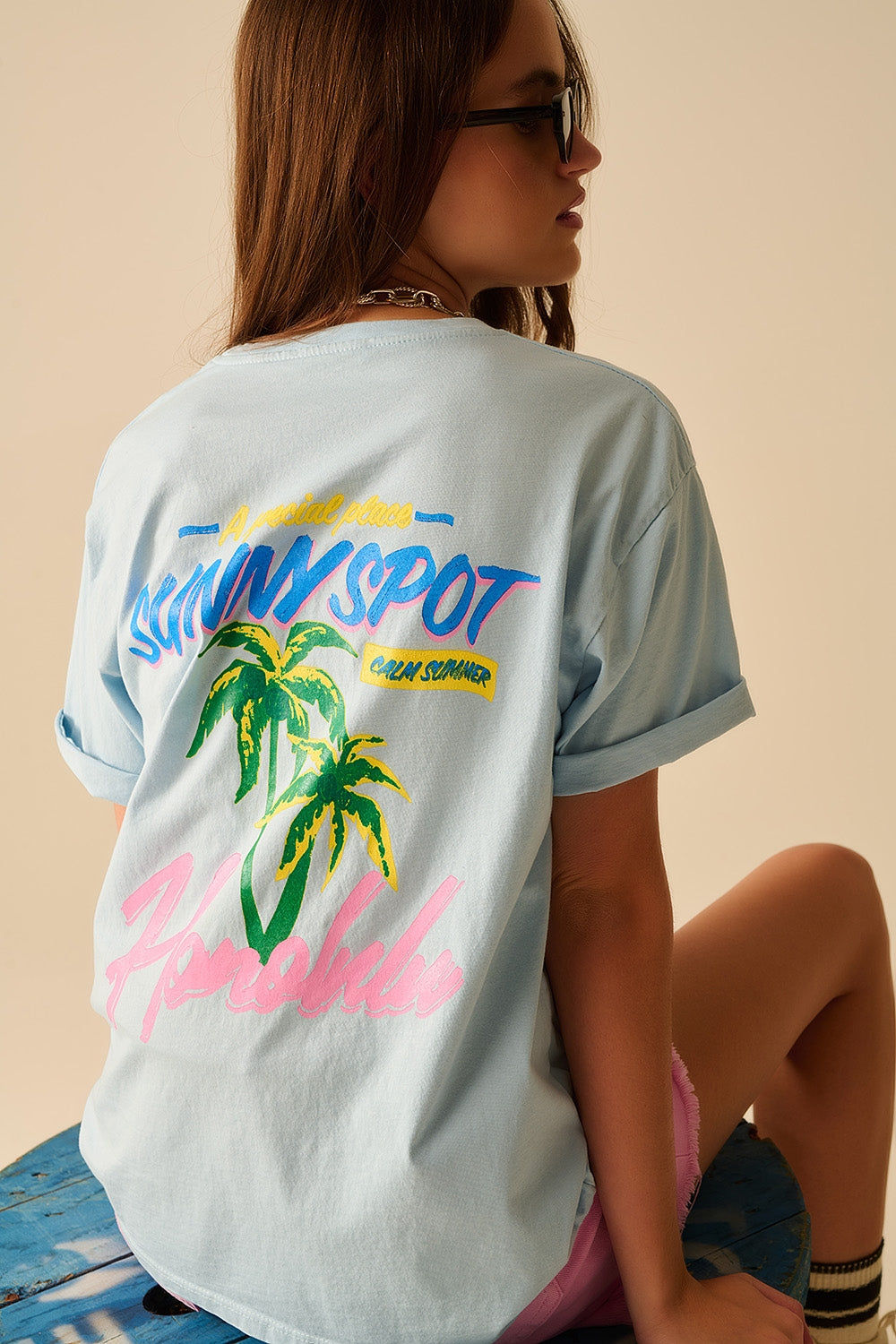 Blue T-Shirt Made in Italy With Honolulu Graphic