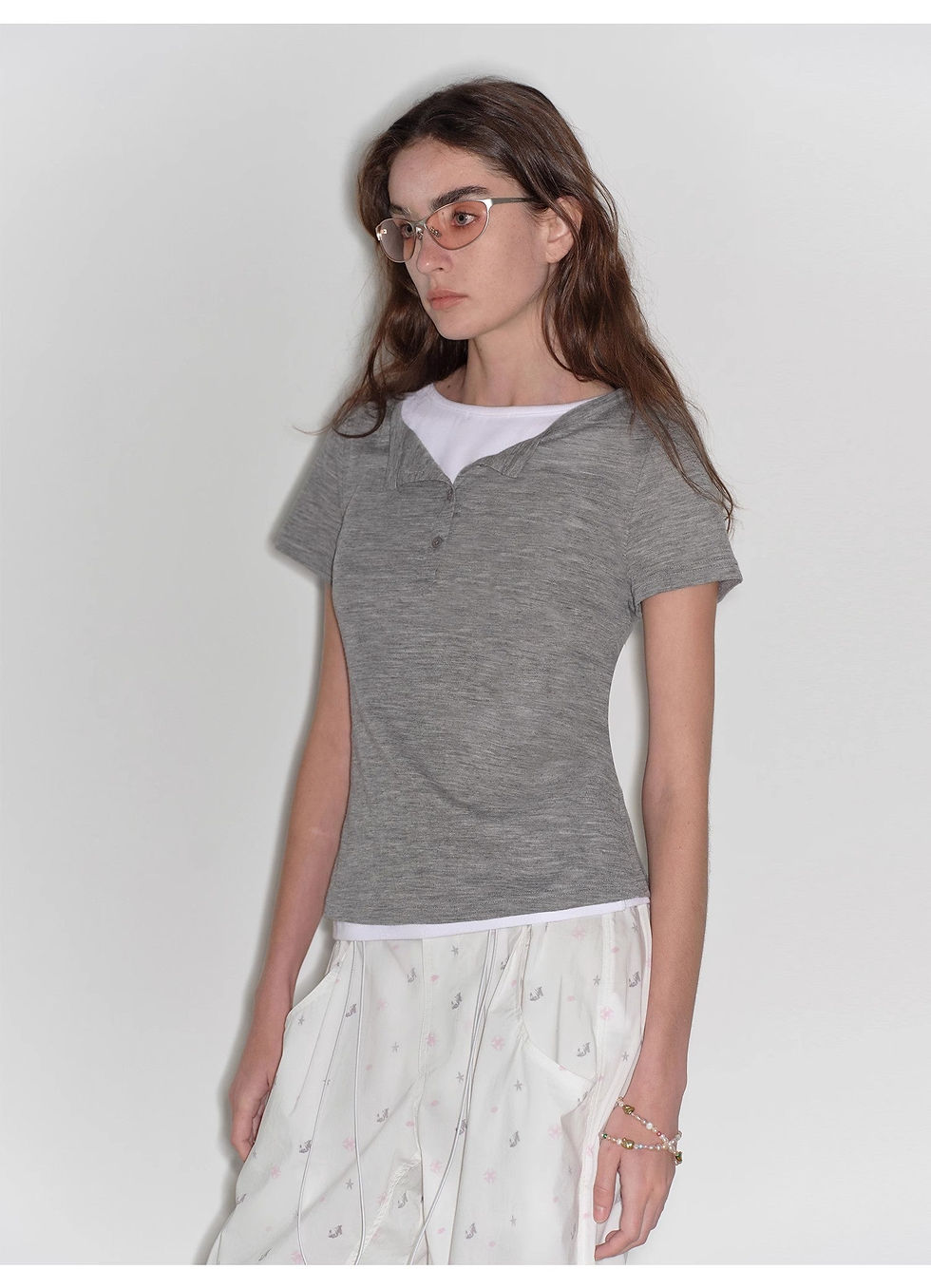 Thumbnail: "Simple Advent" Fine Australian Wool Skin-Friendly Fit Henley Neck Tight T-Shirt