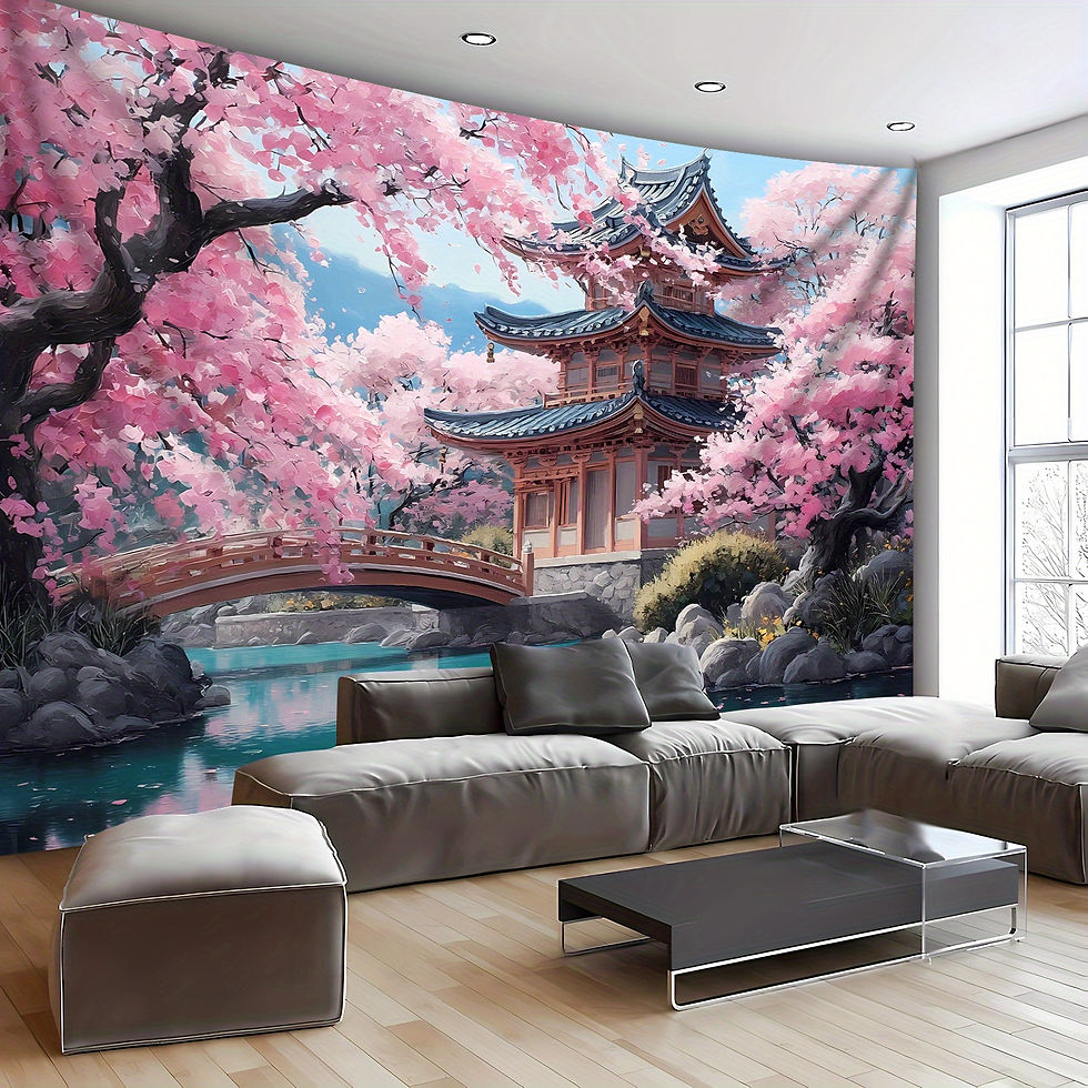 Thumbnail: 1pc Extra Large Japanese Cherry Blossom Pagoda Tapestry - Korean/Chinese-Inspire