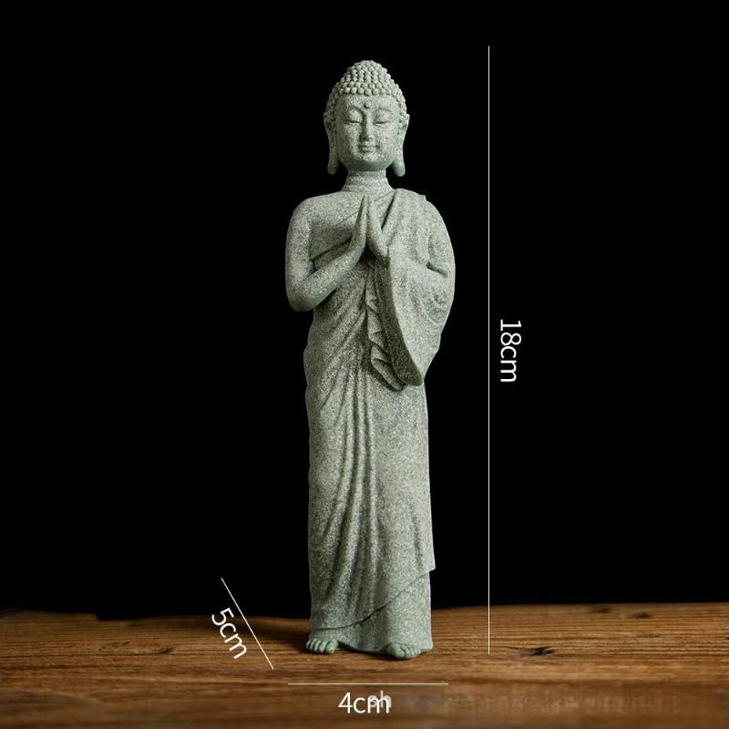 Thumbnail: 【ZYAA-1】1Pcs Mini Buddhism Figurine Desk Decor Home Zen Statue Green Sandsto