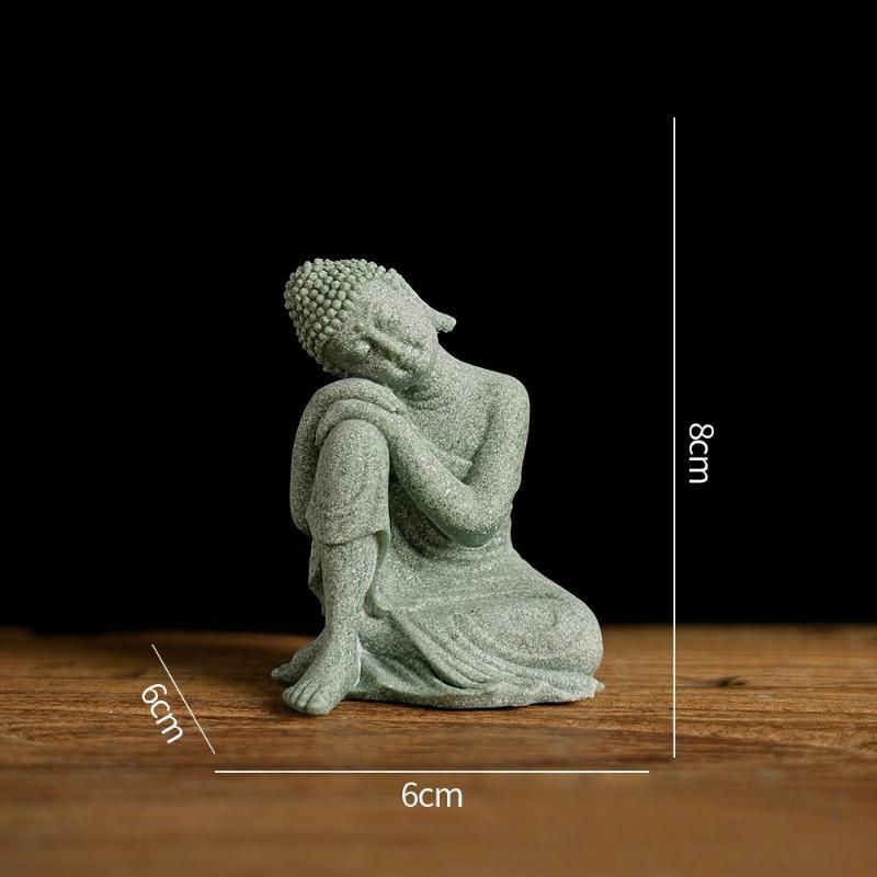 Thumbnail: 【ZYAA-1】1Pcs Mini Buddhism Figurine Desk Decor Home Zen Statue Green Sandsto