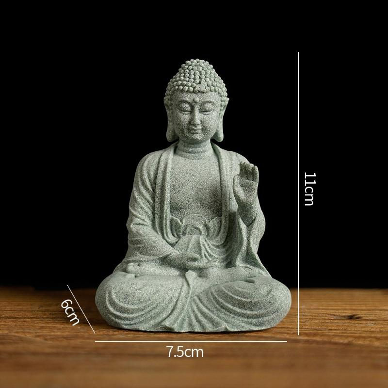 Thumbnail: 【ZYAA-1】1Pcs Mini Buddhism Figurine Desk Decor Home Zen Statue Green Sandsto