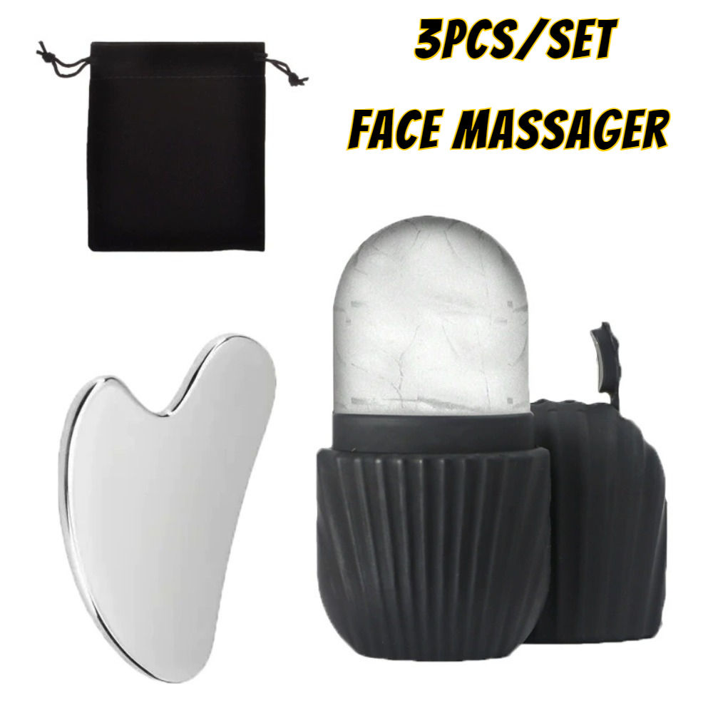 1/3PCS Ice Face Roller Stainless Steel Gua Sha Board Set Facial Massager Face Ma