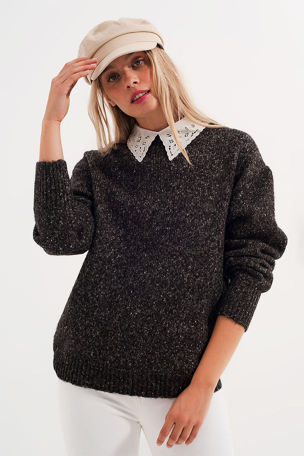 Thumbnail: Black Sweater With Round Collar