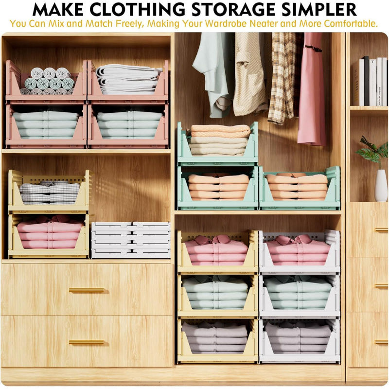 Thumbnail: 1-2Pieces Stackable Wardrobe Storage Baskets Multifunctional Foldable Wardrobe S