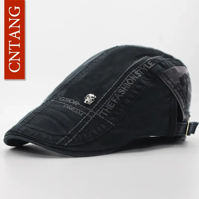 Thumbnail: CNTANG Casual Letter Embroidery Skull Beret