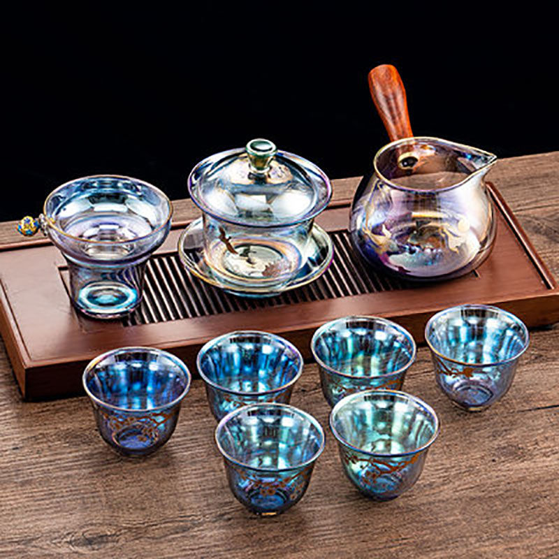 Thumbnail: Colorful Glass Teacup Set, Tea Cup, Gaiwan, Leak, Chinese Kung Fu Tea Ceremony S