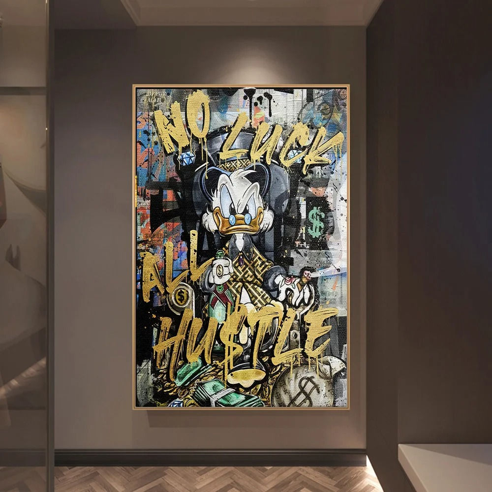 Donald Duck Hustle Graffiti Art Canvas Posters and Prints Disney Street Art Pain