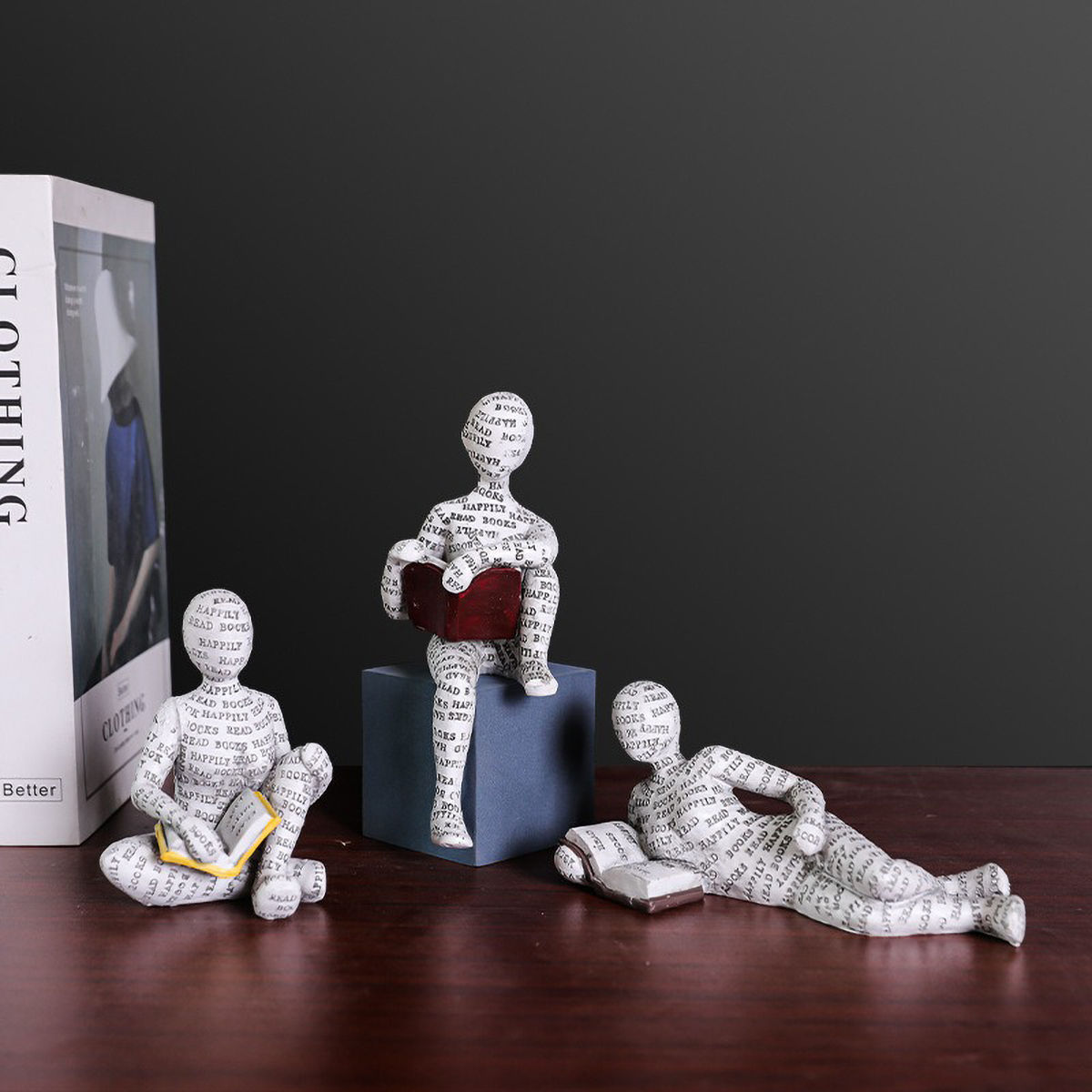 Nordic Book Lover Statue - Reading Person Resin Sculpture for Bookshelf Decor, S