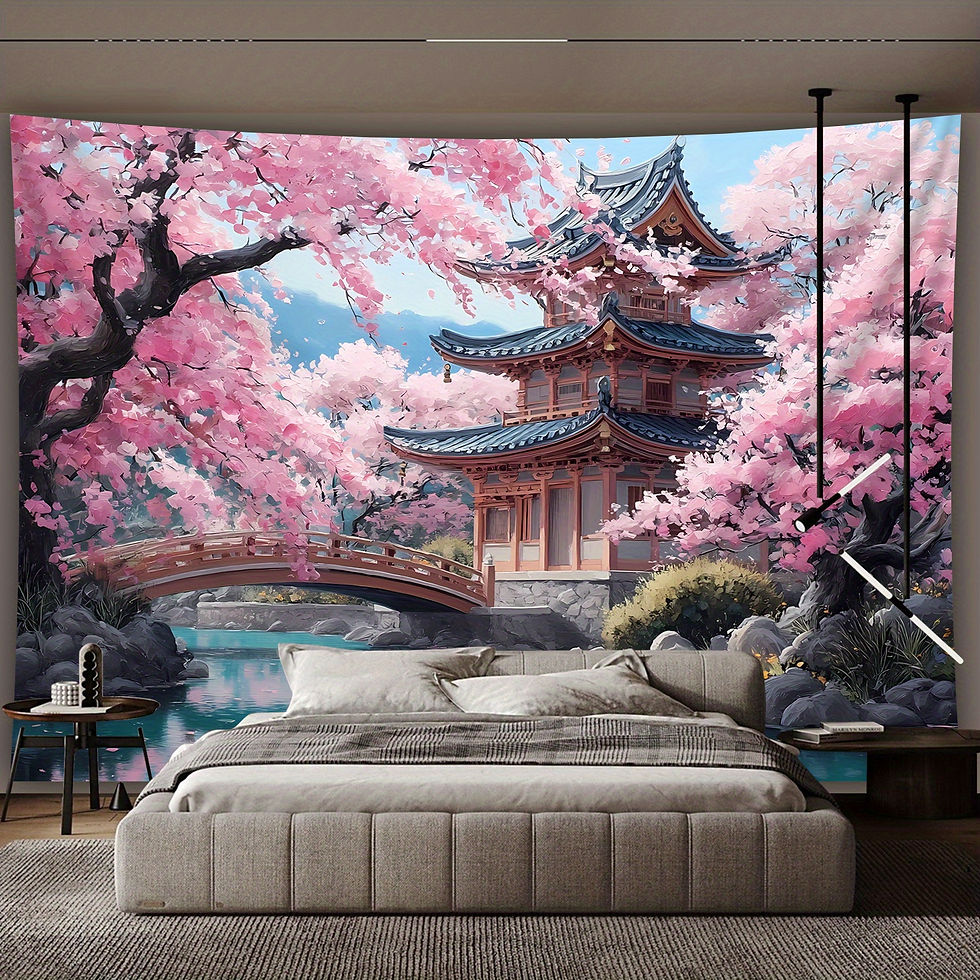Thumbnail: 1pc Extra Large Japanese Cherry Blossom Pagoda Tapestry - Korean/Chinese-Inspire