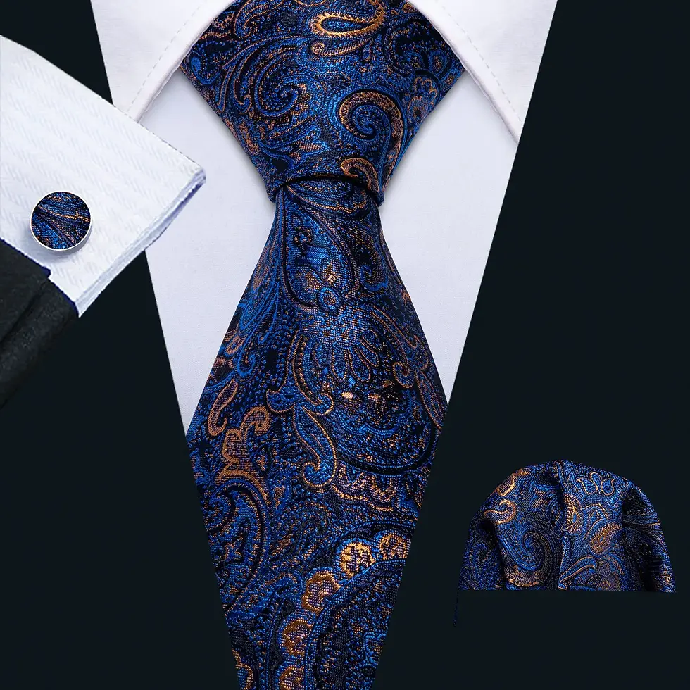 Thumbnail: Men Tie Gold Navy Blue Striped Silk Tie Set